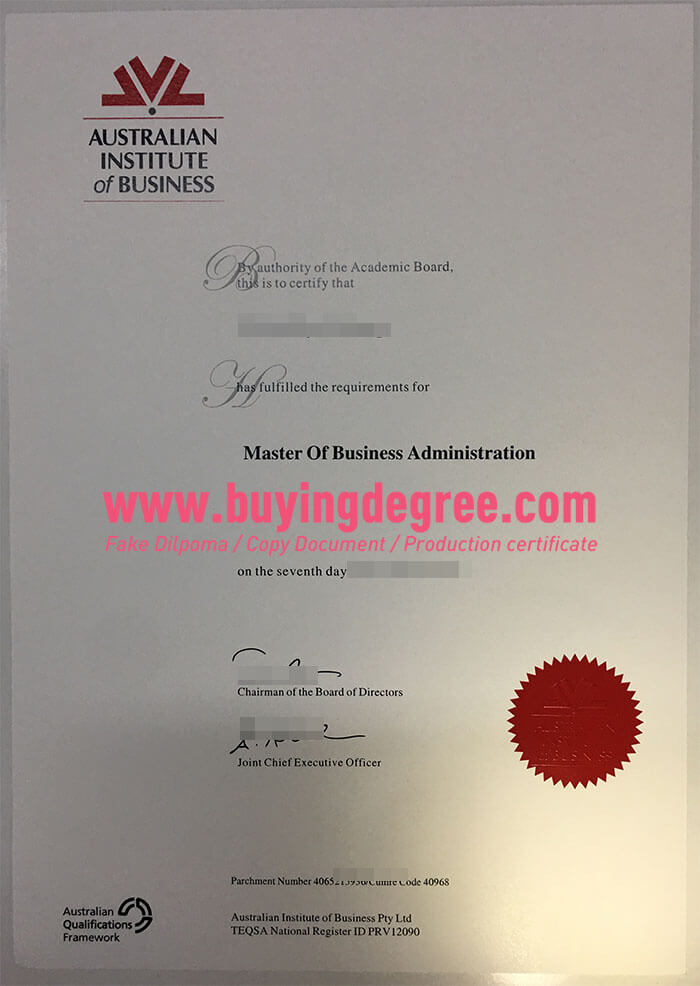 Australian Institute of Business degree certificate