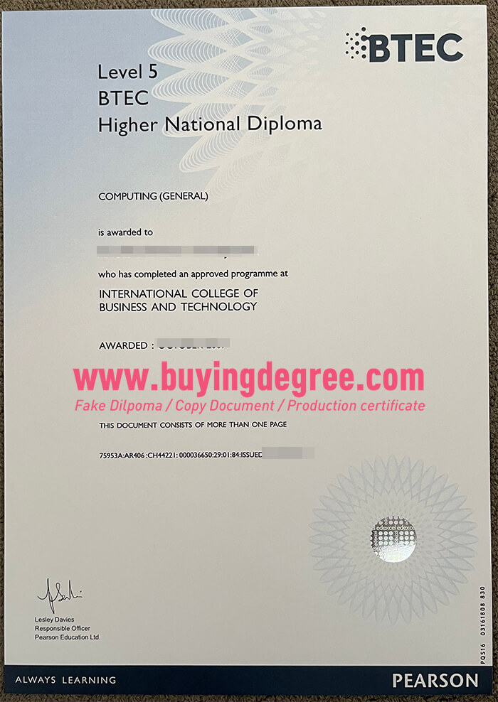 Fake BTEC Higher National diploma certificate online