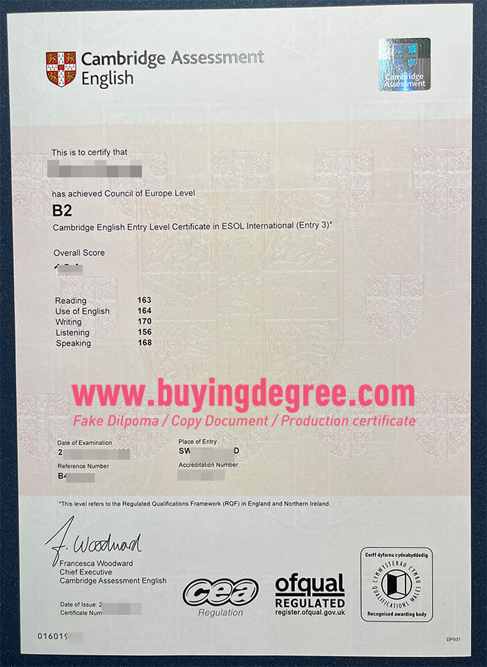 fake Cambridge Assessment English certificate
