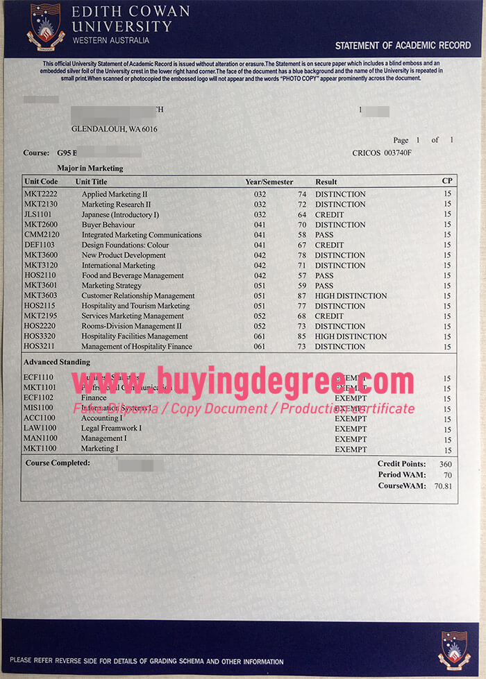 Fake Edith Cowan University diploma degree