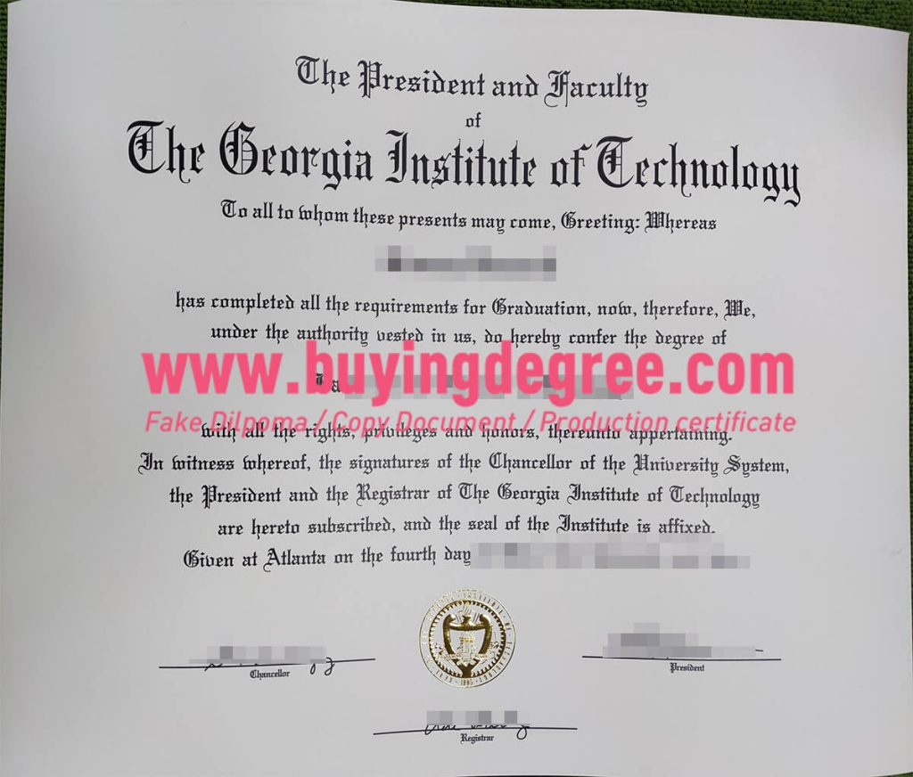 Fake Georgia Insitute of Technology degree certificate