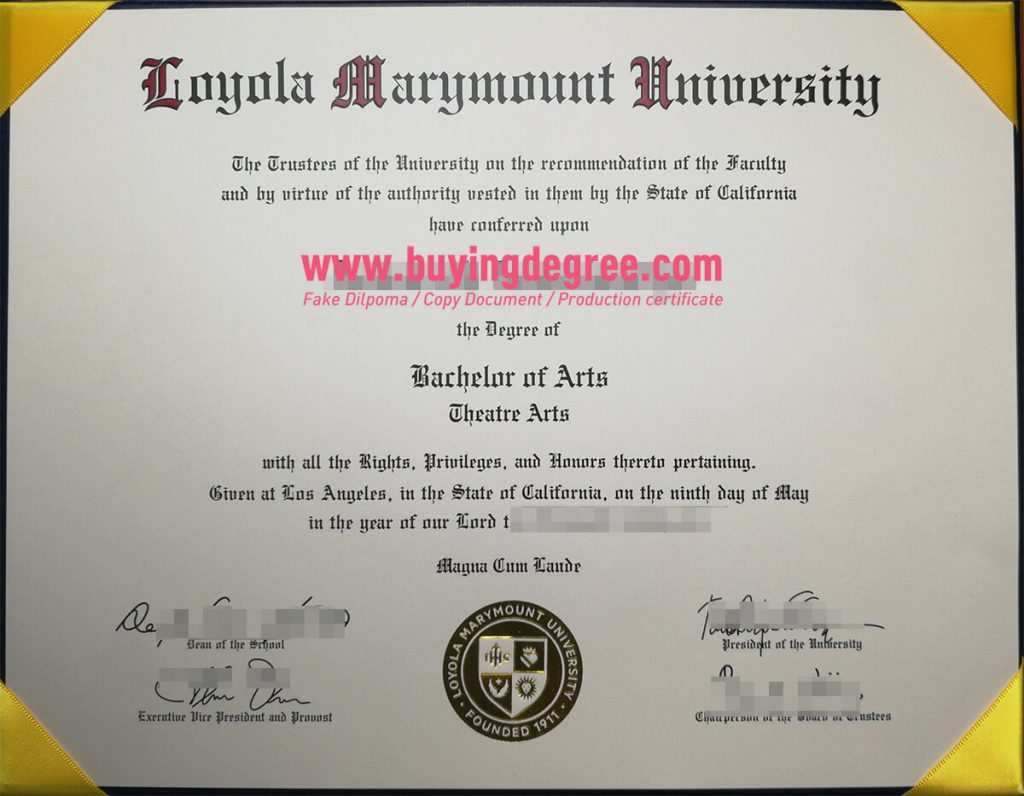 Loyola Marymount University degree diploma