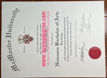 Fake McMaster University degree certificate