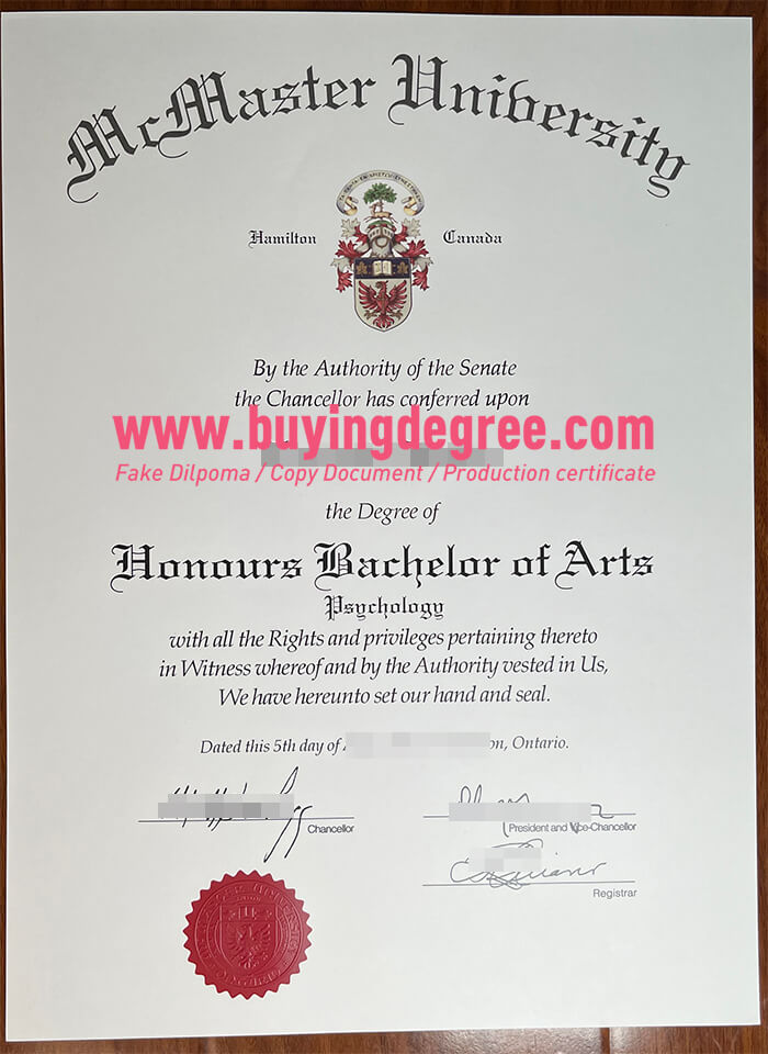 McMaster University degree certificate