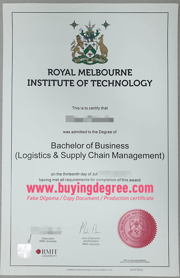 RMIT University degree certificate