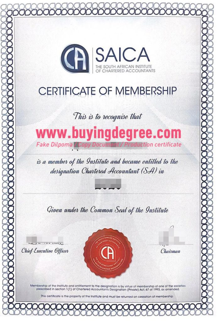 SAICA diploma certificate