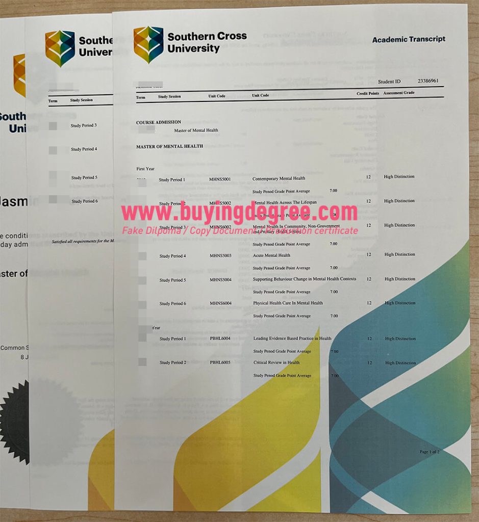 Southern Cross University transcript