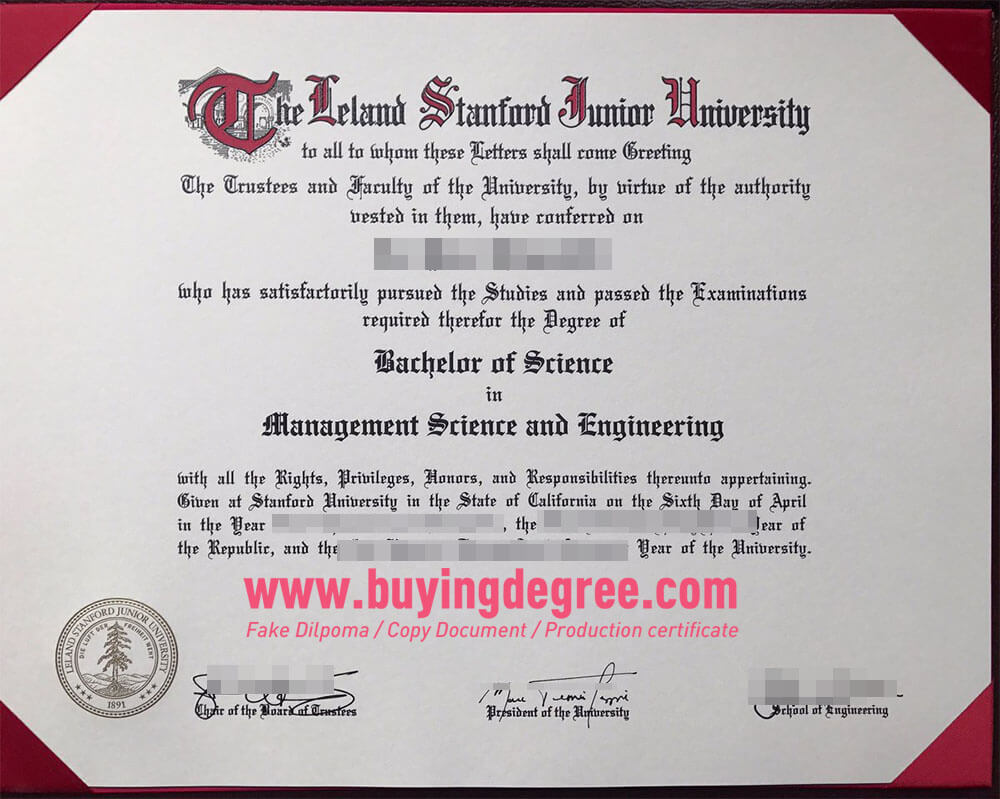 Stanford University bachelor's degree certificate