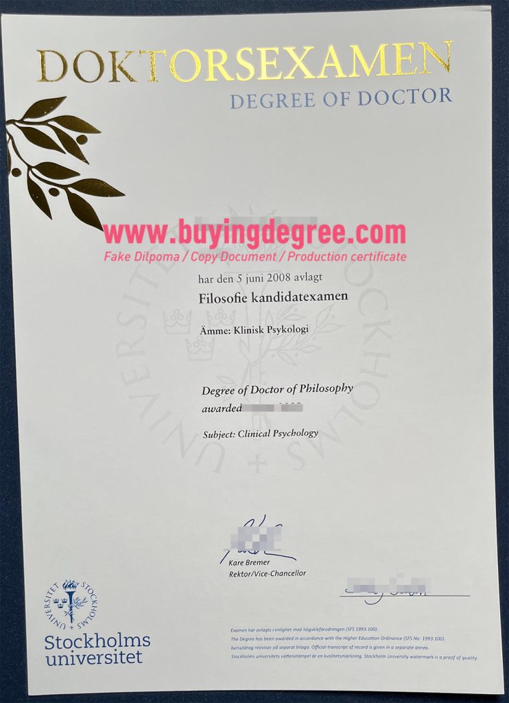 fake Stockholm University degree certificate