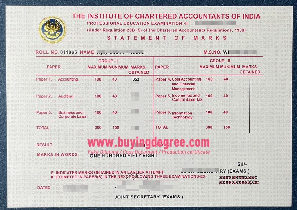  fake ICAI certificate with transcript for job