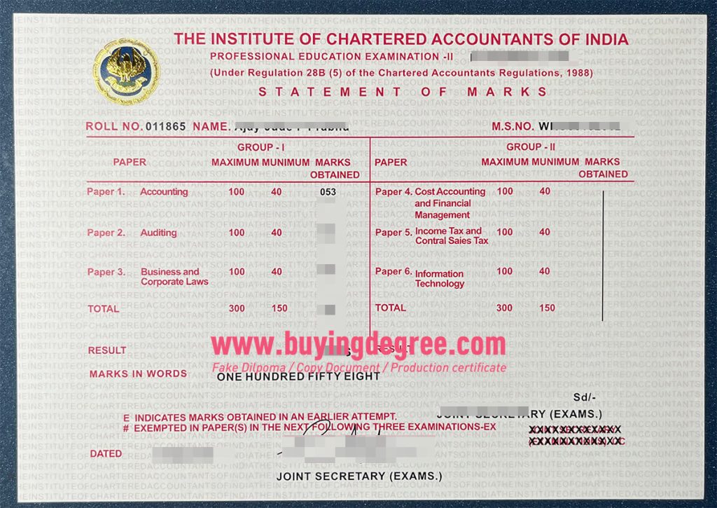 fake ICAI certificate with transcript for job