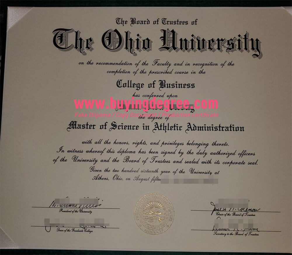 Fake Ohio University degree certificate