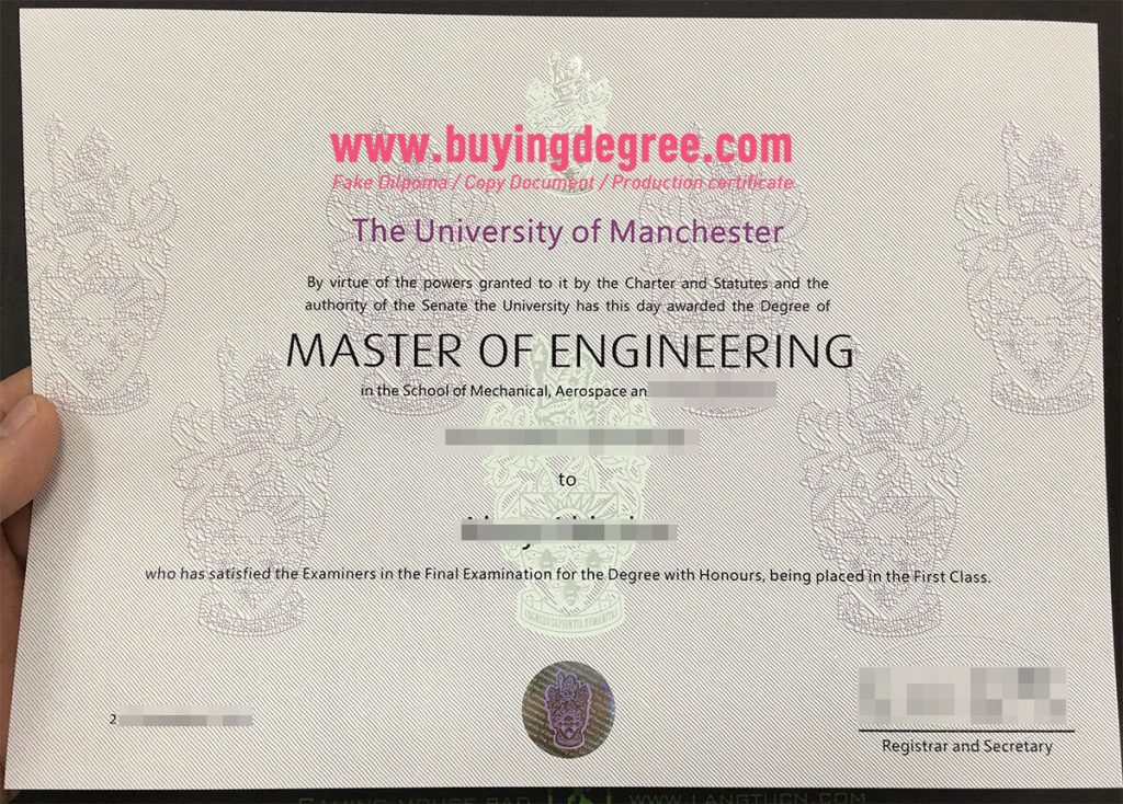 Fake University of Manchester master's degree