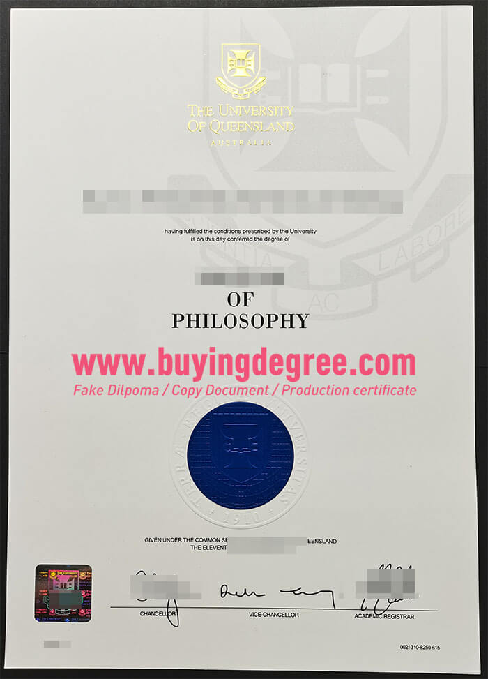 University of Queensland degree certificate