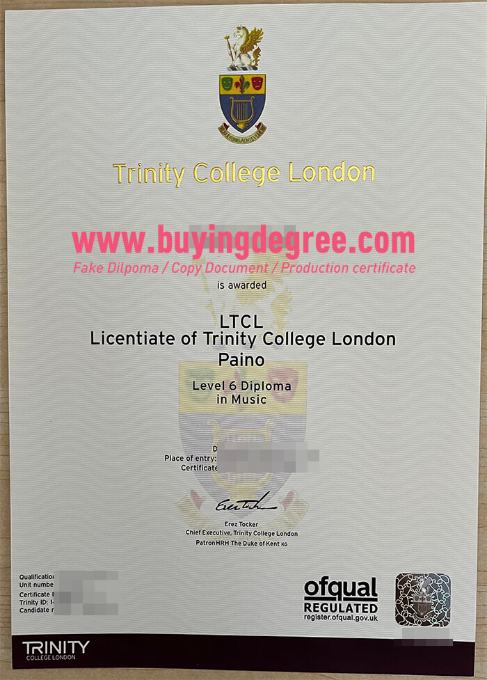 Trinity College London degree ceritificate