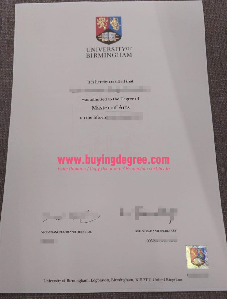 fake University of Birmingham degree