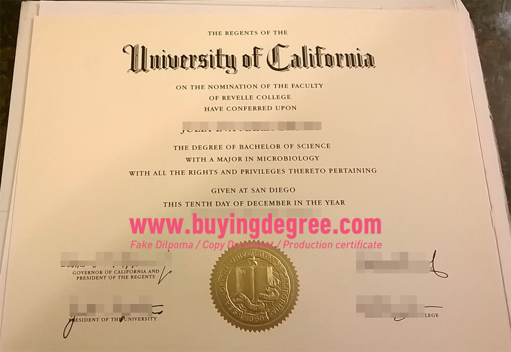 Fake UCSD degree certificate