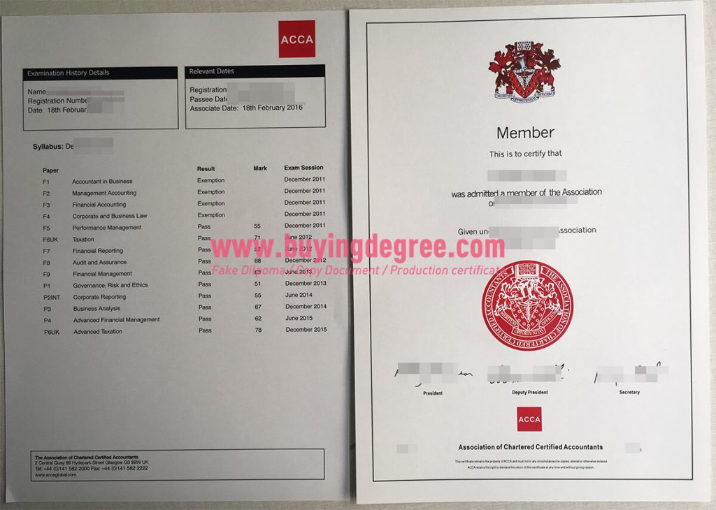 ACCA certificate and transcript