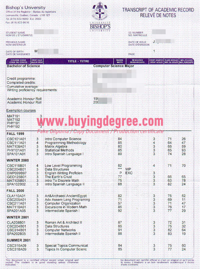 Buy a fake Bishop's University transcript How to Fake a Bishop's University transcript