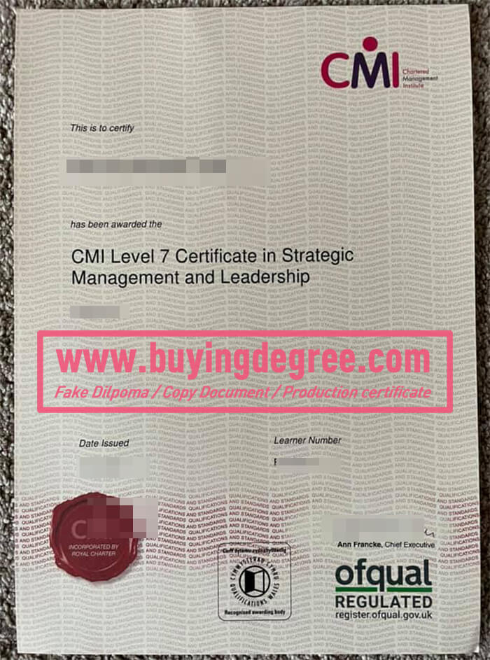 CMI Level 5-7 certificate 