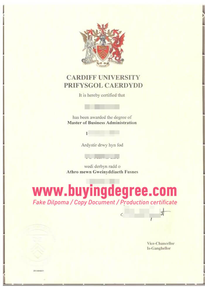 Cardiff University degree certificate