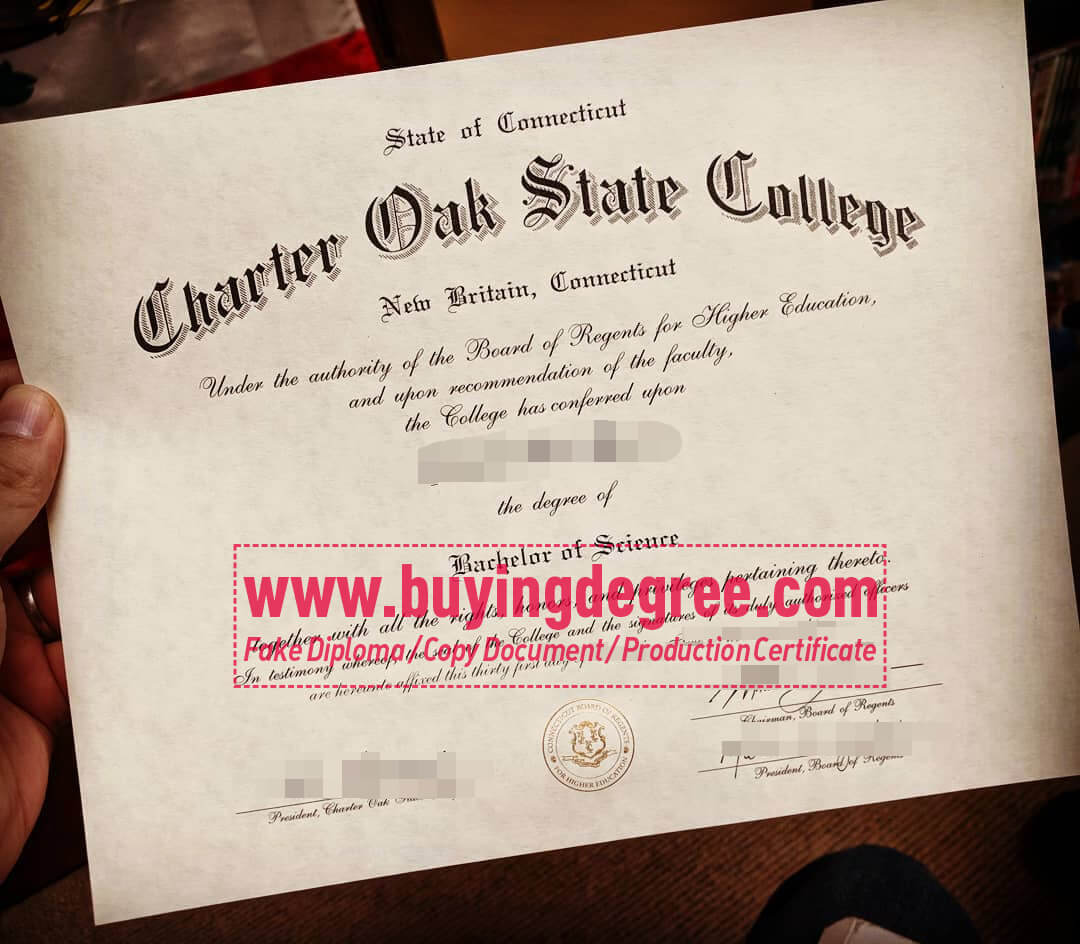 Charter Oak State College diploma certificate