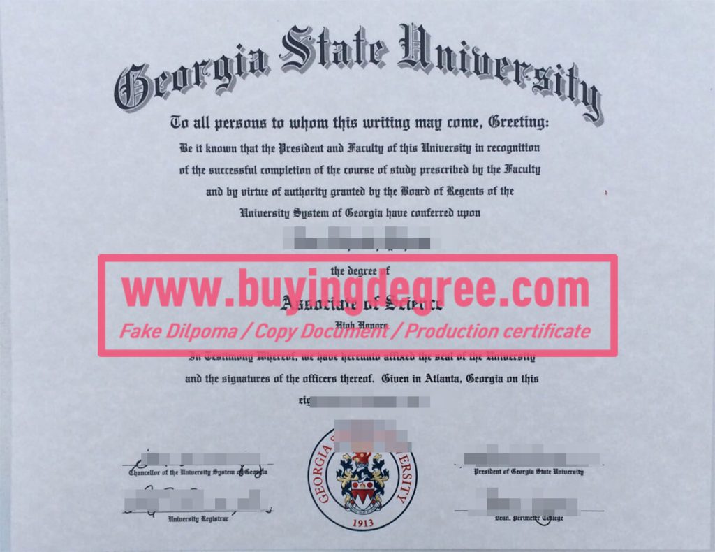 Georgia State University degree certificate