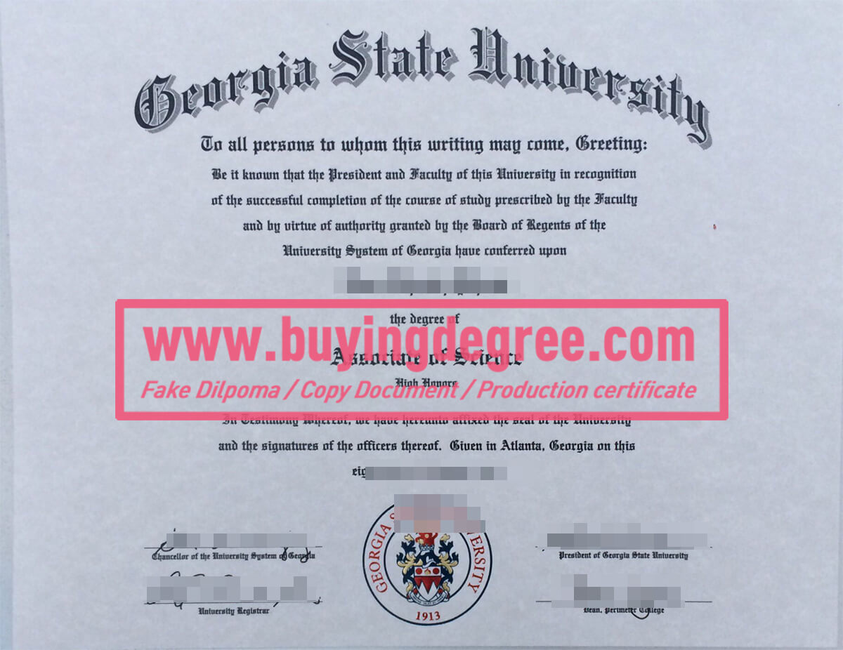 Georgia State University degree certificate