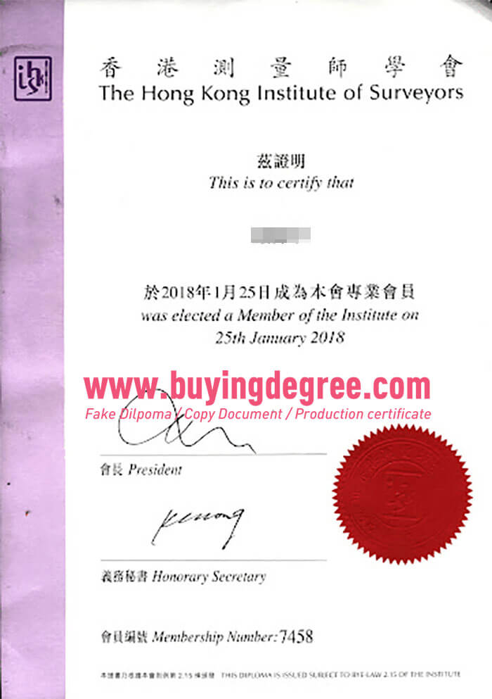 Hong Kong Institute of Surveyors certificate
