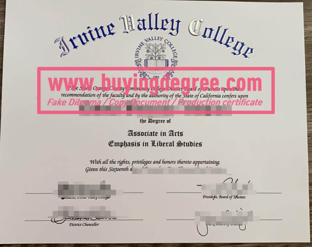 Irvine Valley College diploma and transcript