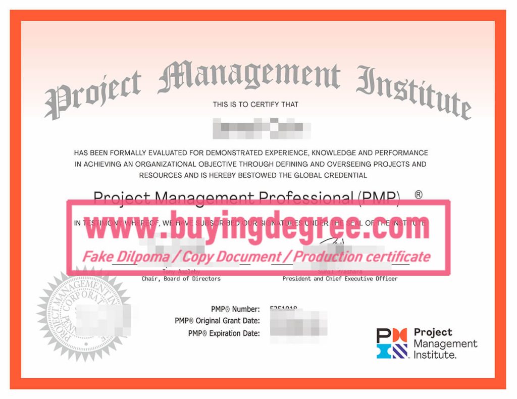 Order a PMP certificate of Project Management Institute