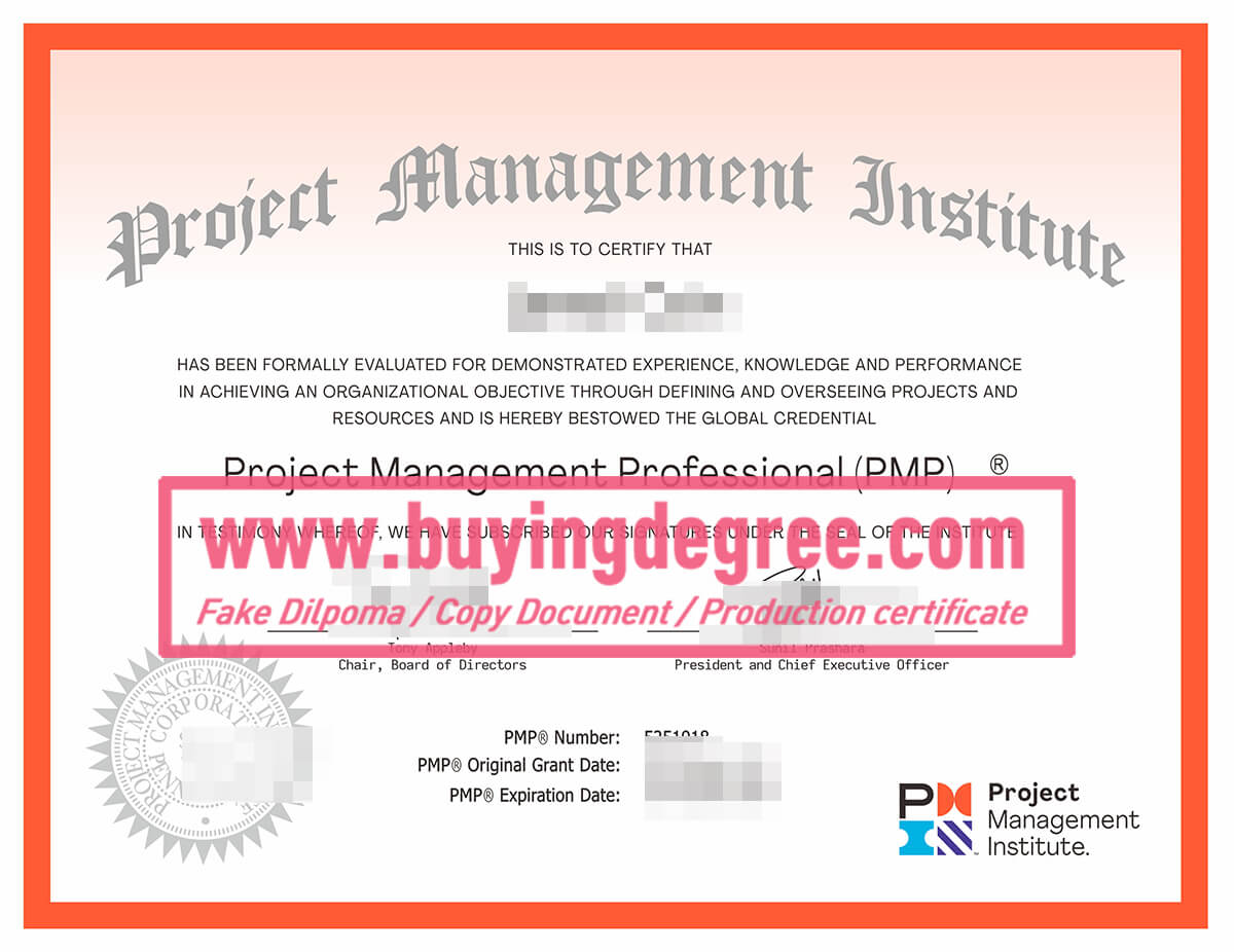 PMP certificate of Project Management Institute