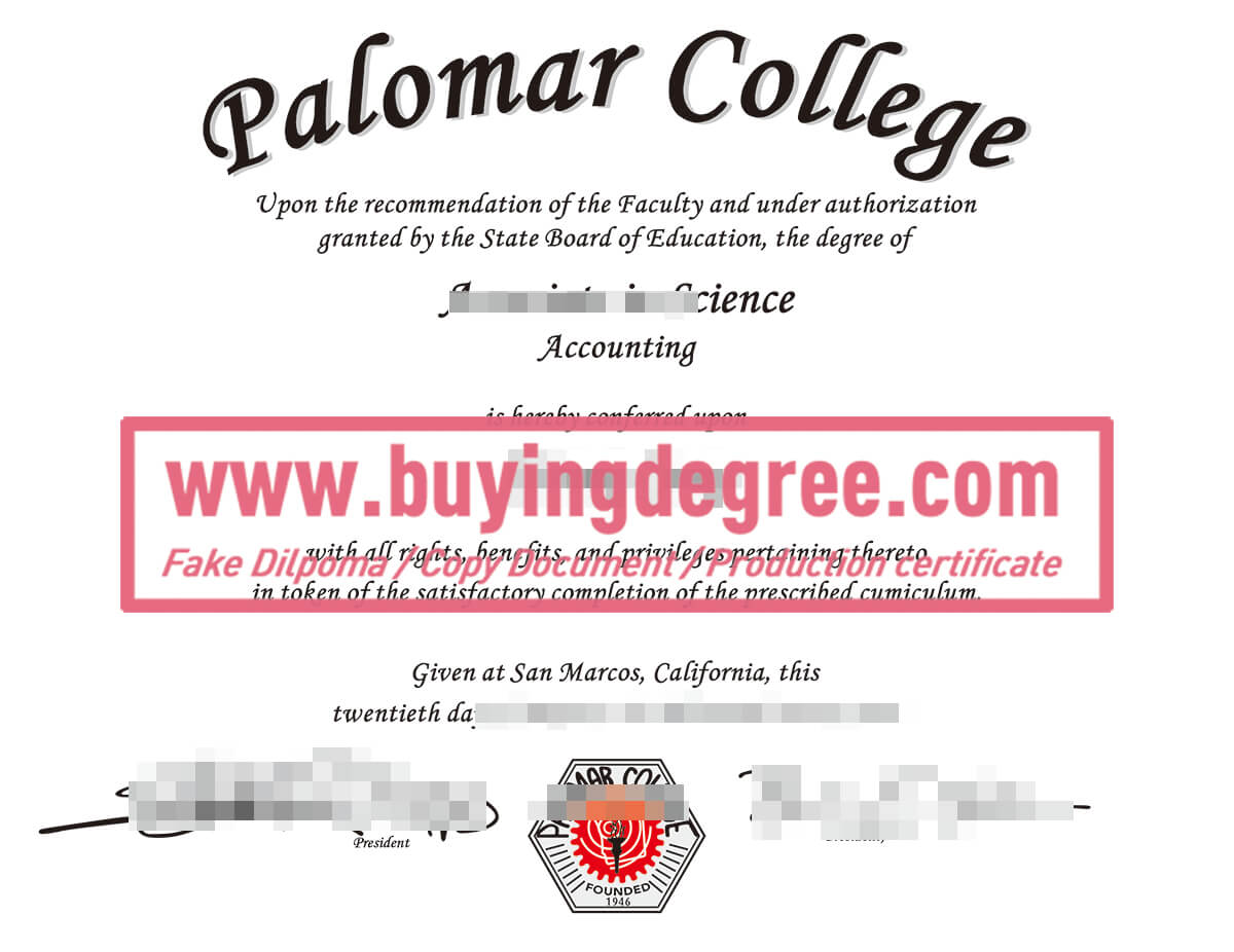 Palomar College diploma certificate