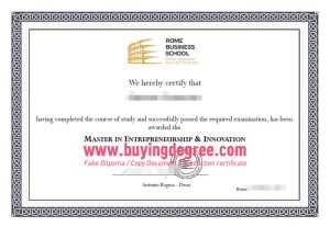 Rome Business School degree certificate