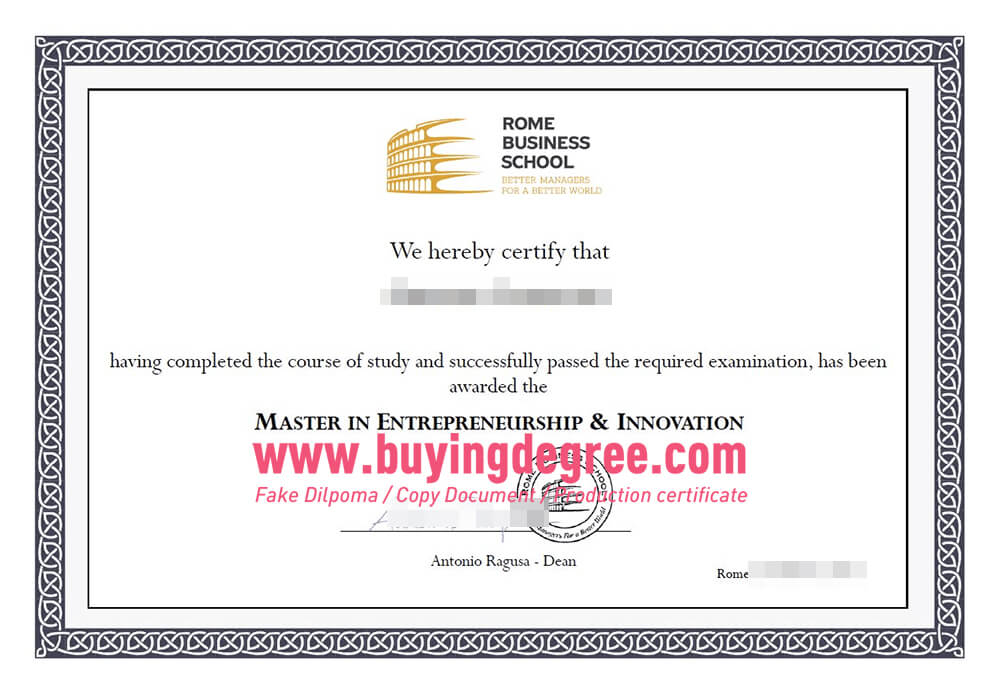 Rome Business School degree certificate