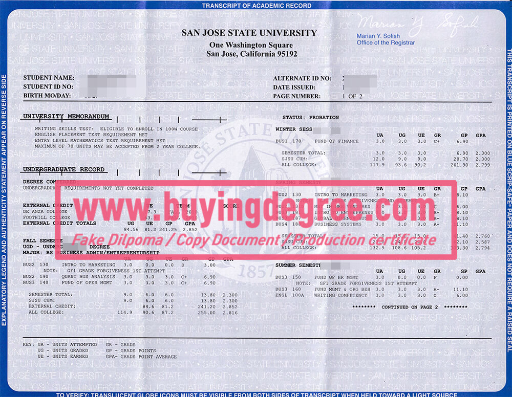 Safely buy San José State University diploma and transcripts online