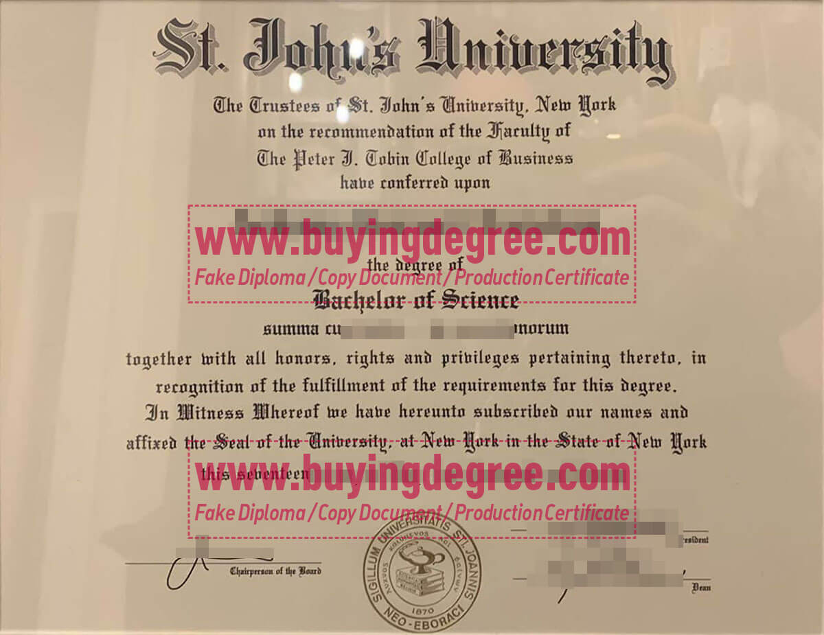 St. John's University diploma from New York City
