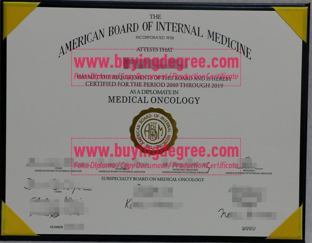  American Board of Internal Medicine certificate