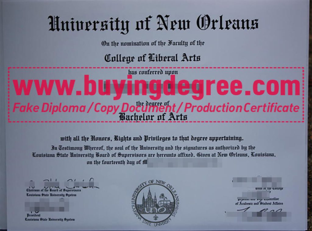 UNO degree, University of New Orleans diploma
