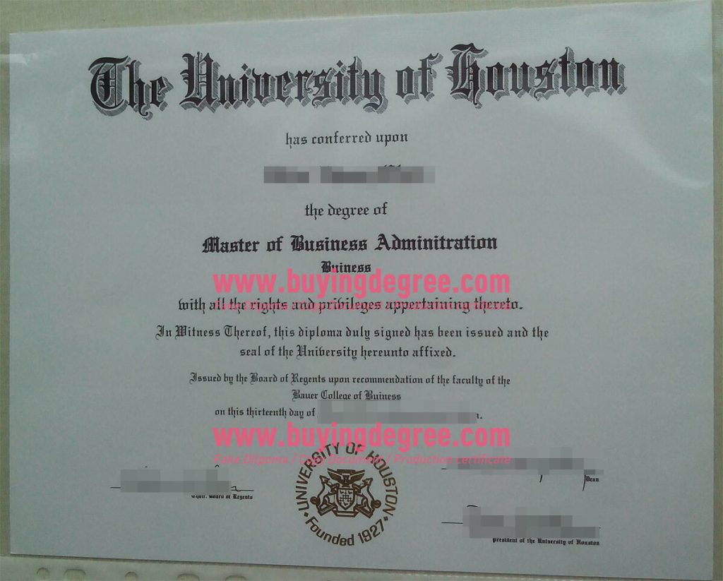 fake University of Houston certificate