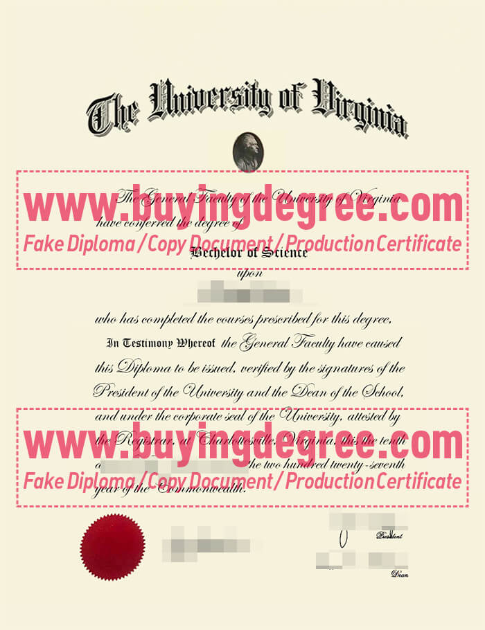 University of Virginia degree certificate