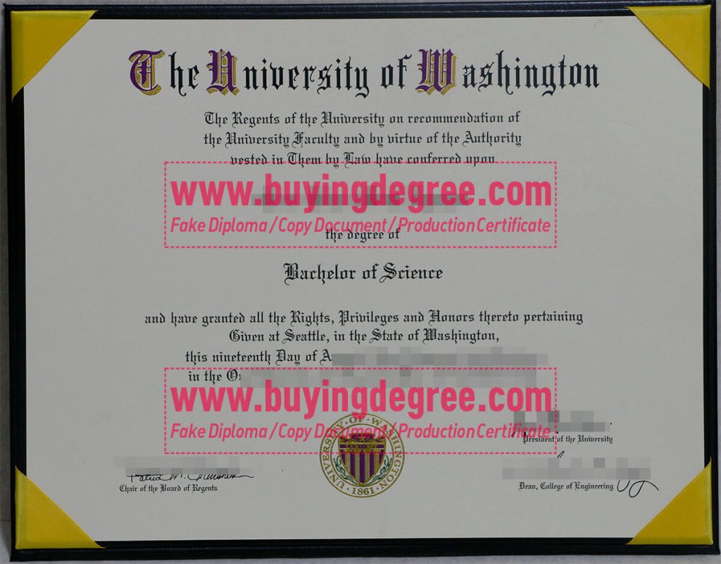 University of Washington degree certificate