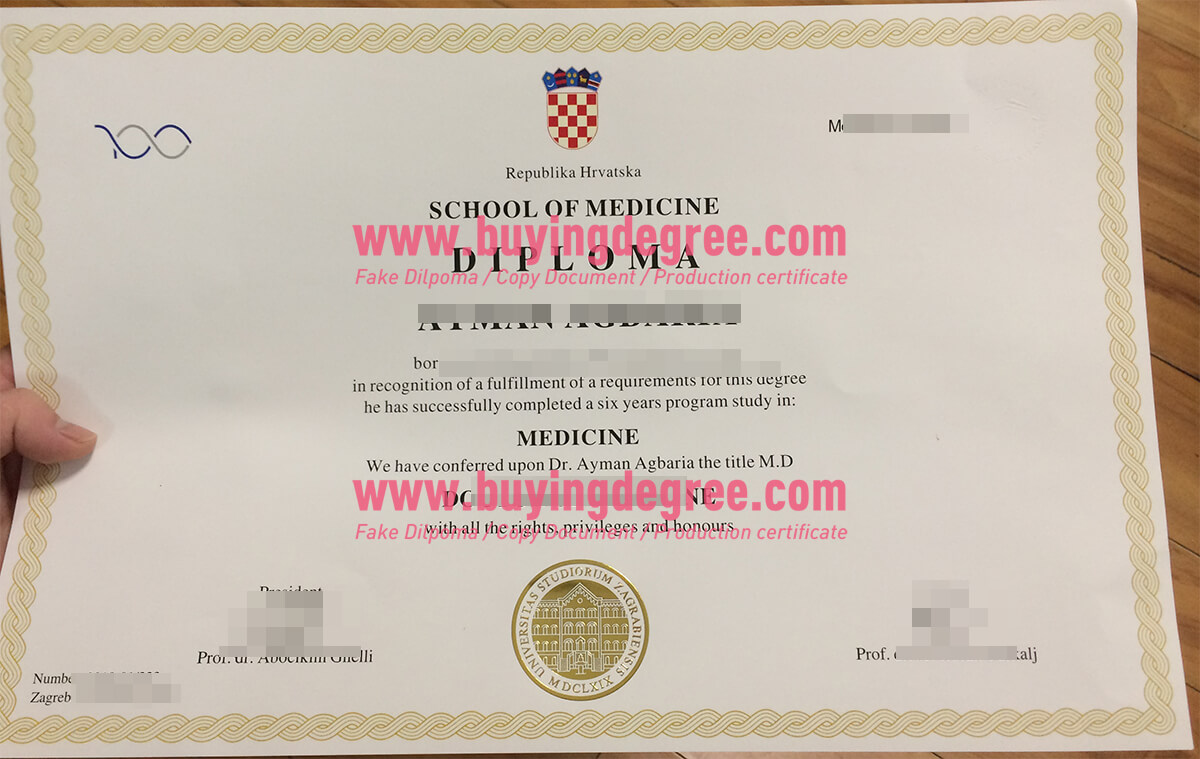 University of Zagreb degree certificate