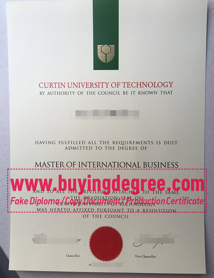 Curtin University diploma and transcript