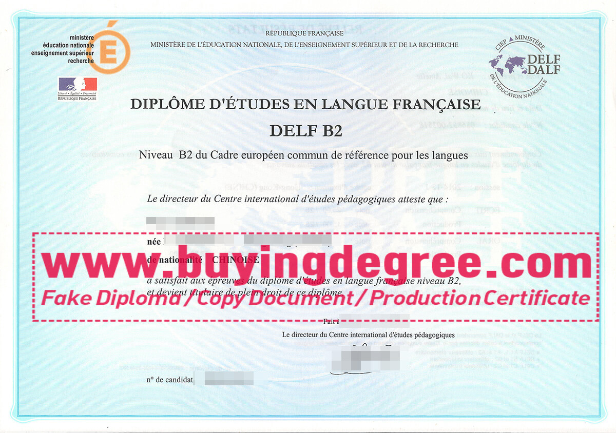 FRENCH DELF B2 diploma and transcript