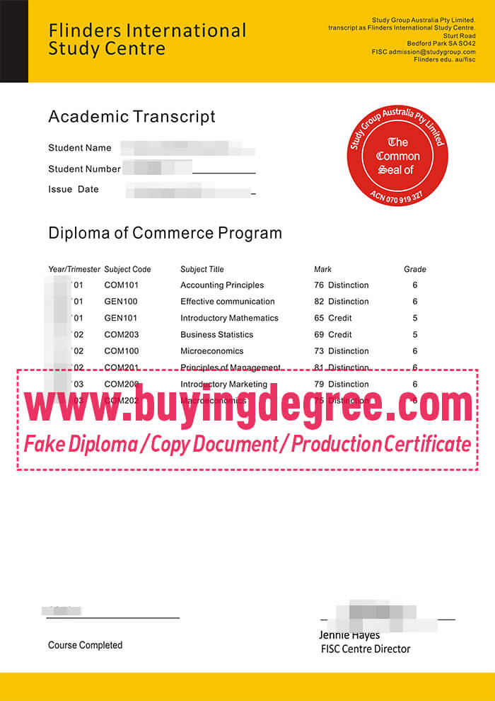 Flinders University transcript