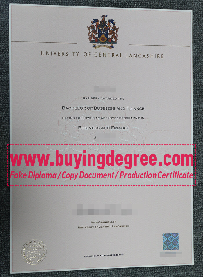 University of Central Lancashire certificate and transcript