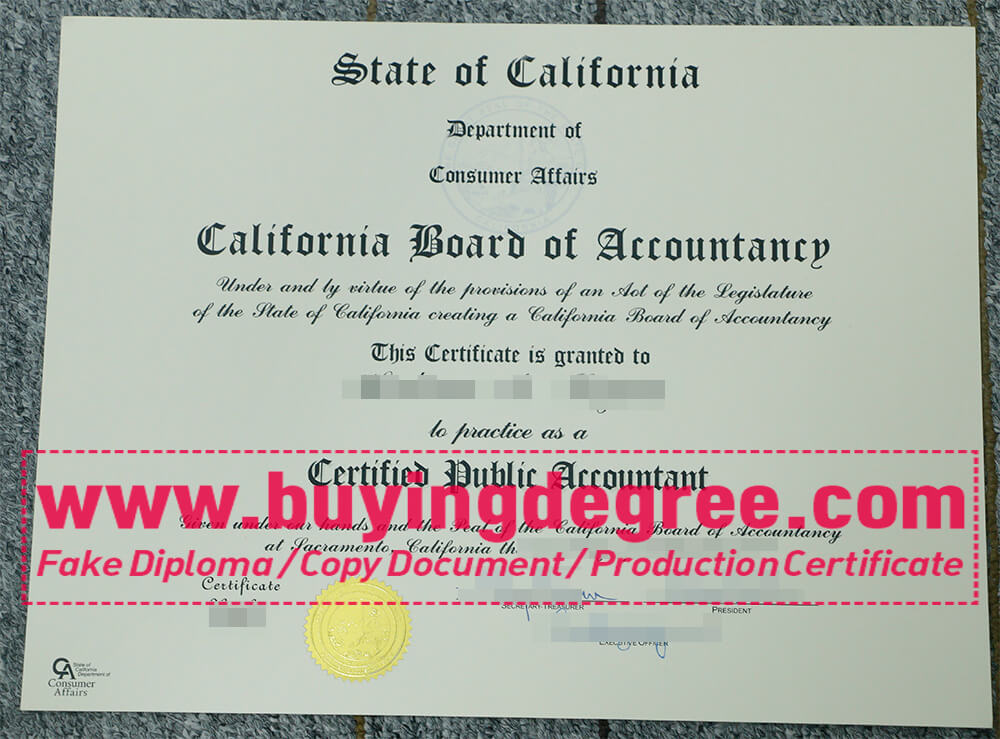 California Board of Accountancy certificate from California