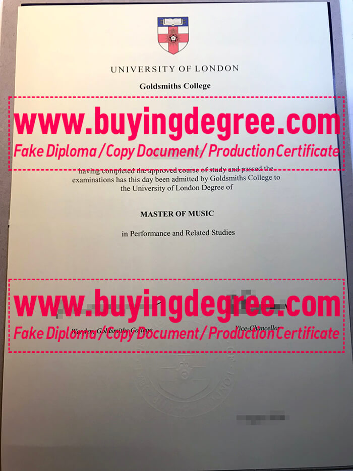 Goldsmiths, University of London degree certificate