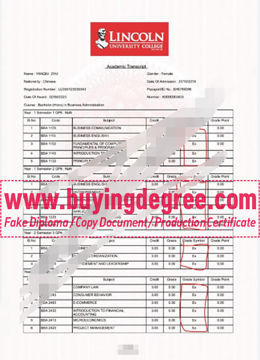 Lincoln university college Malaysia transcript